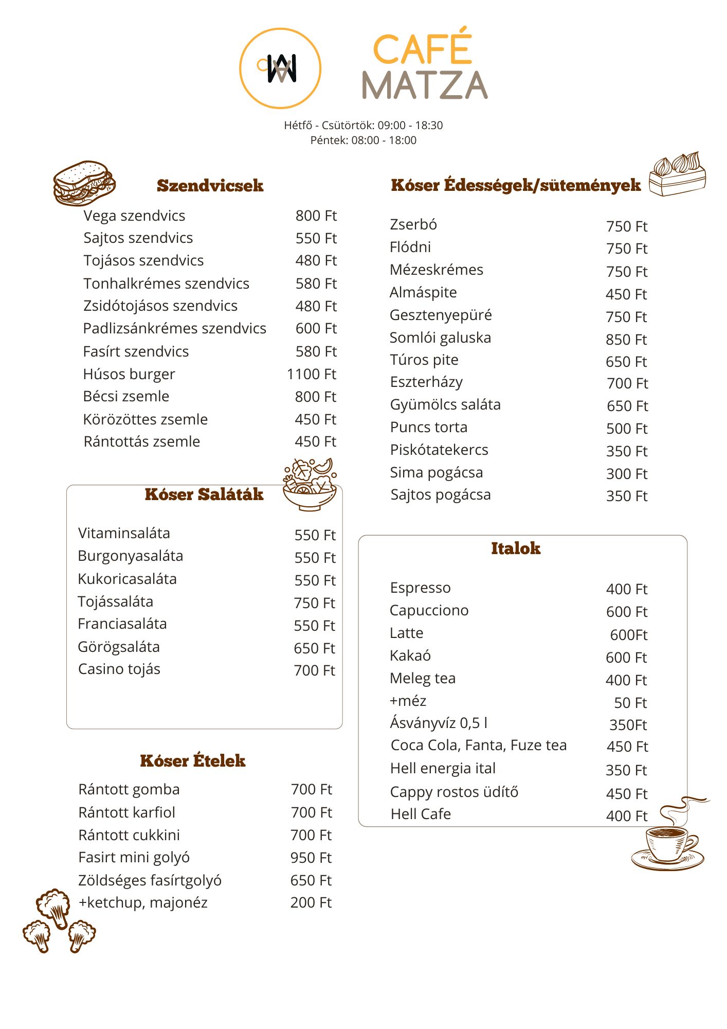 Matza Kavezo Menu 2024